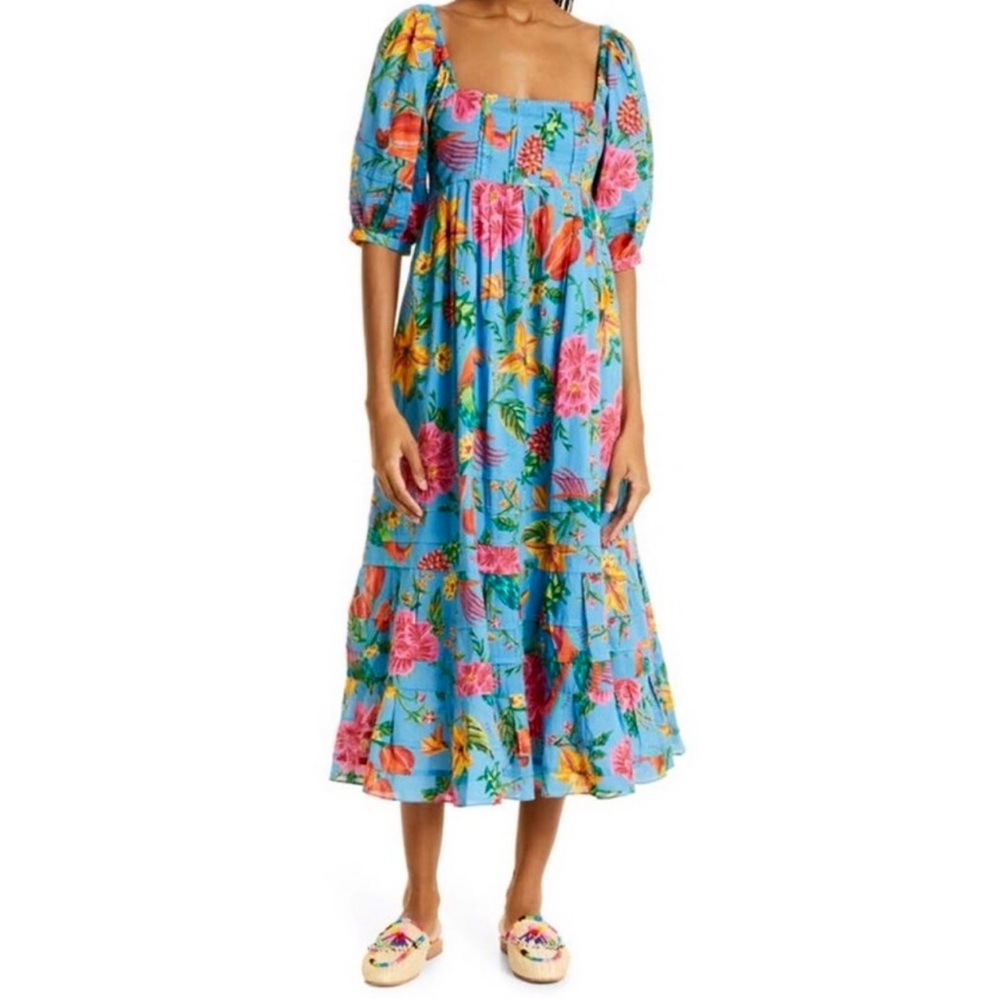 FARM RIO Toucans Garden Tropical Midi Dress M